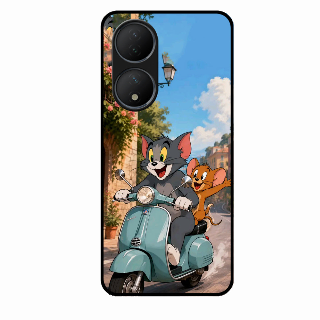 Cartoon Scooter Adventure Premium Glass Phone Case for Vivo T2 5G