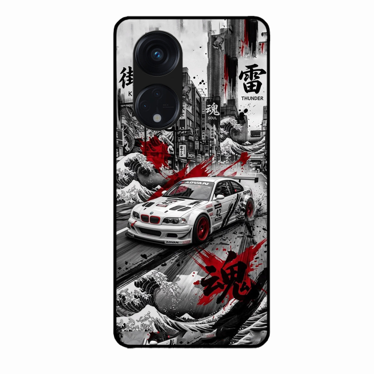 Japanese Wave Drift Racing Premium Glass Phone Case for Oppo Reno 8T 5G