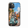 Cartoon Scooter Adventure Premium Glass Phone Case for iPhone 16 Pro Max