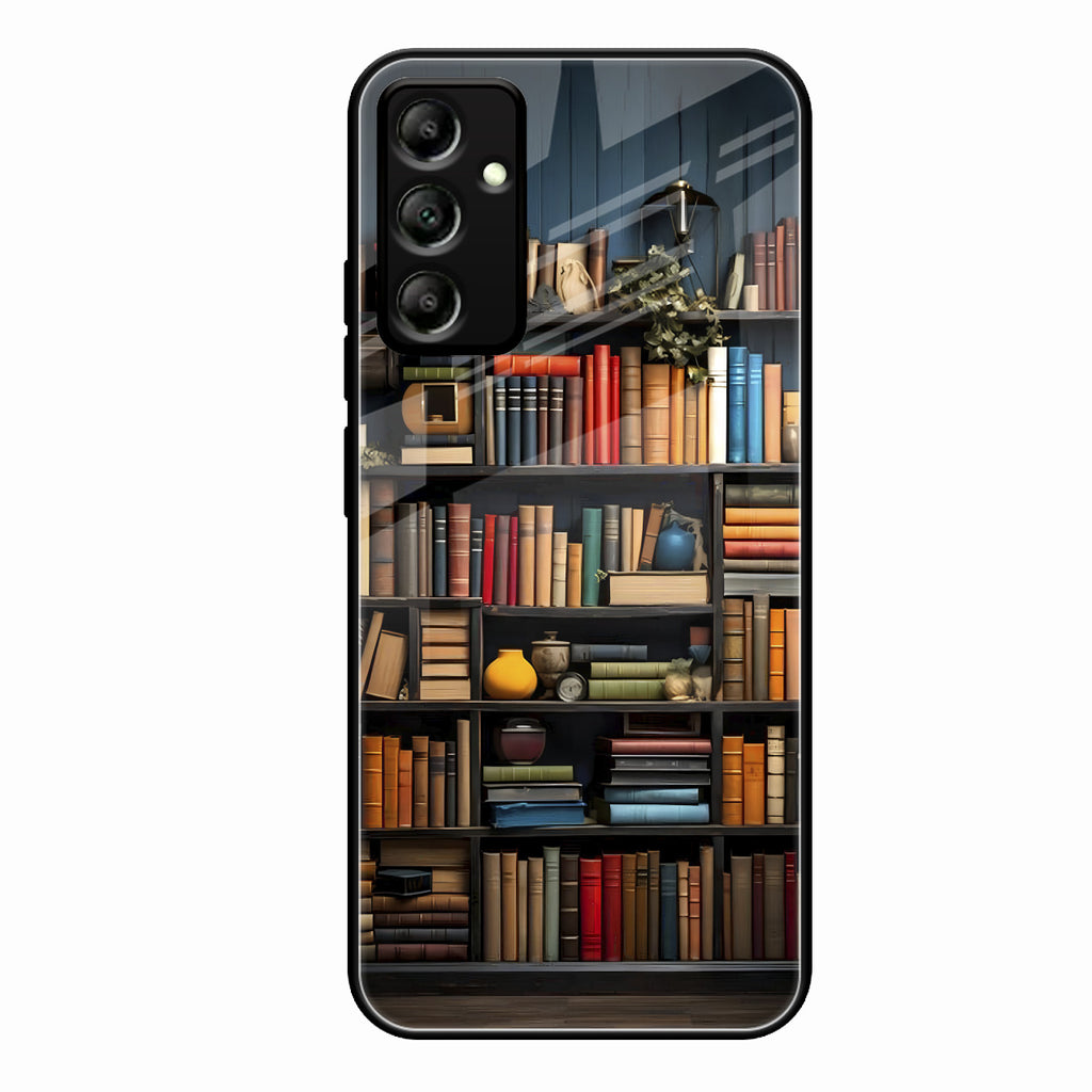 Colorful Bookshelf Art Glass Case Cover for Samsung Galaxy A34 5G