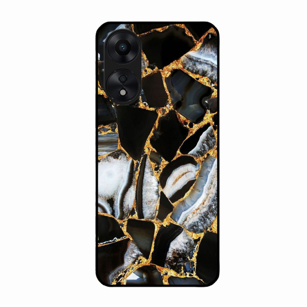 Black Gold Marble Glass Phone Case for Oppo A78 5G