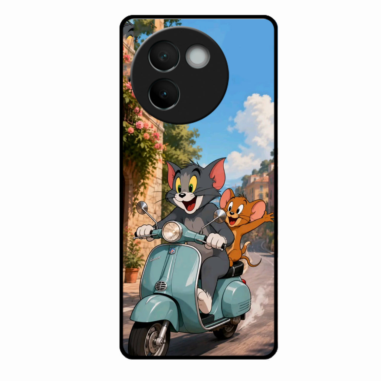 Cartoon Scooter Adventure Premium Glass Phone Case for Vivo V30E 5G
