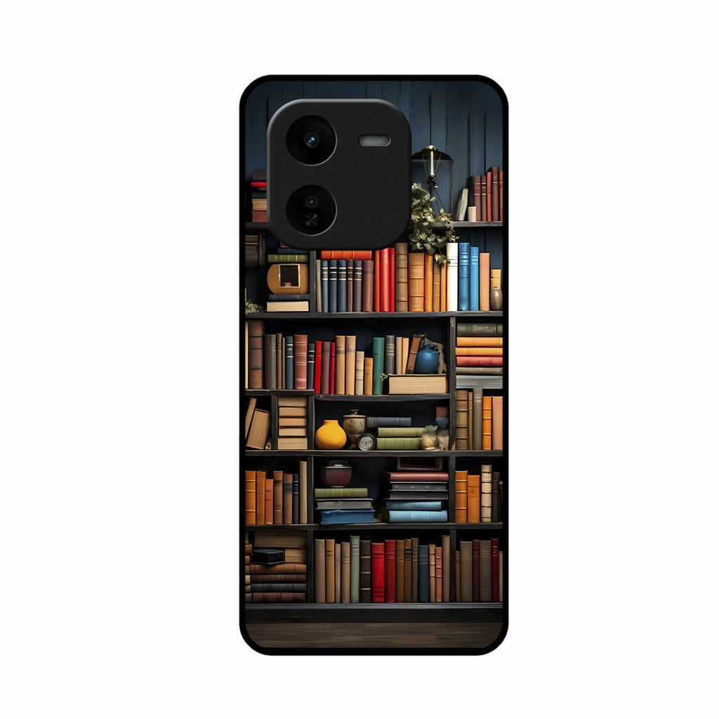 Colorful Bookshelf Art Glass Case Cover for iQOO Z9X 5G