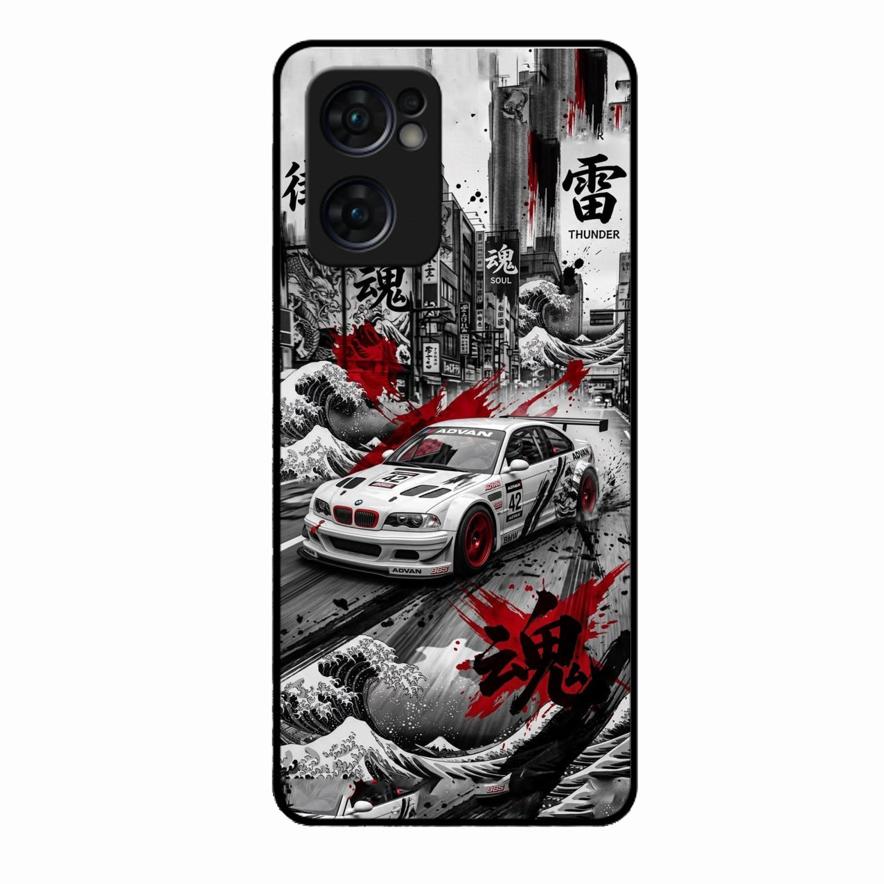 Japanese Wave Drift Racing Premium Glass Phone Case for Oppo Reno 7 5G