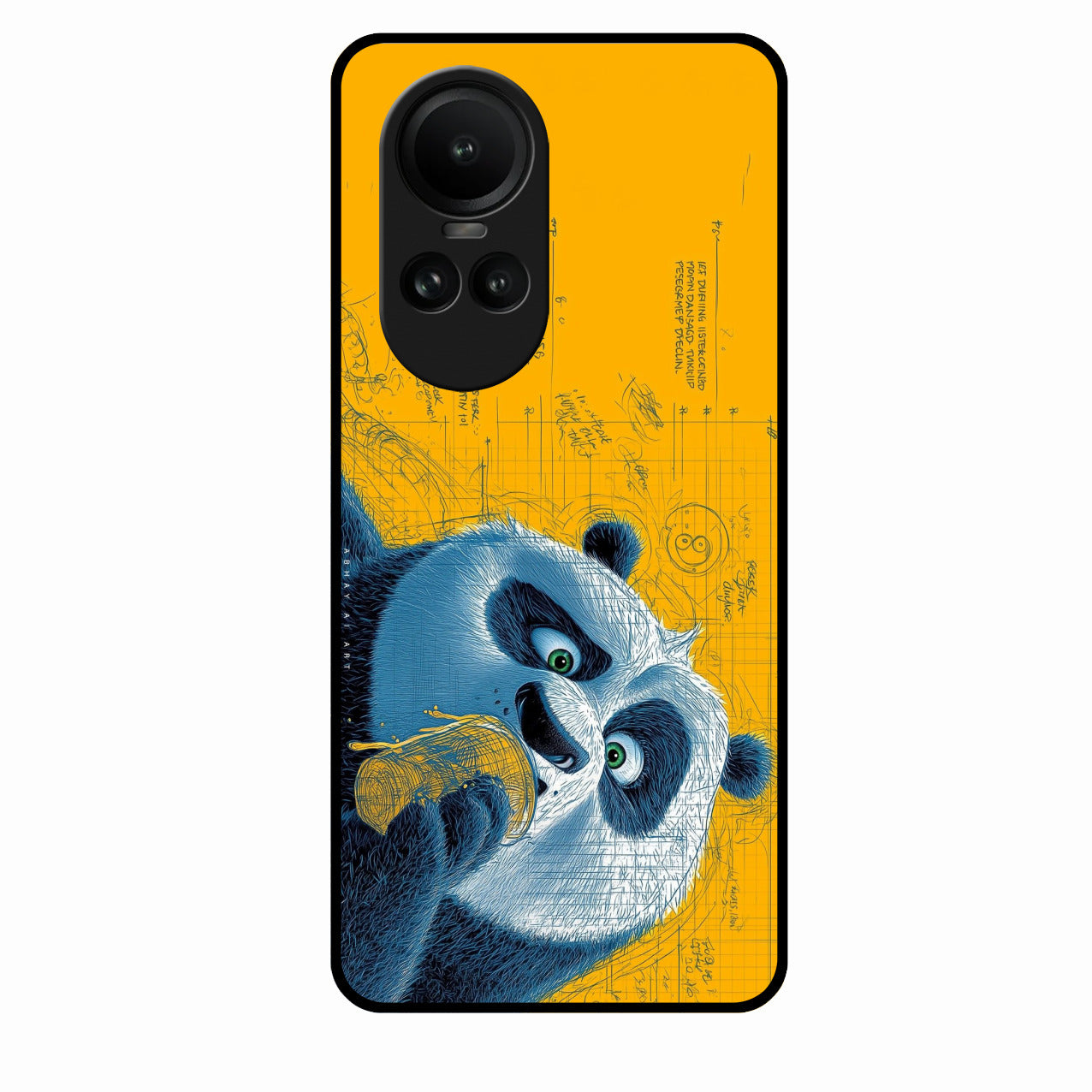 Cute Panda Sketch Premium Glass Phone Case for Oppo Reno 10 5G