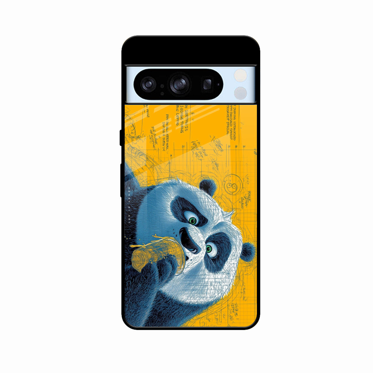 Cute Panda Sketch Premium Glass Phone Case for Google Pixel 8 Pro 5G