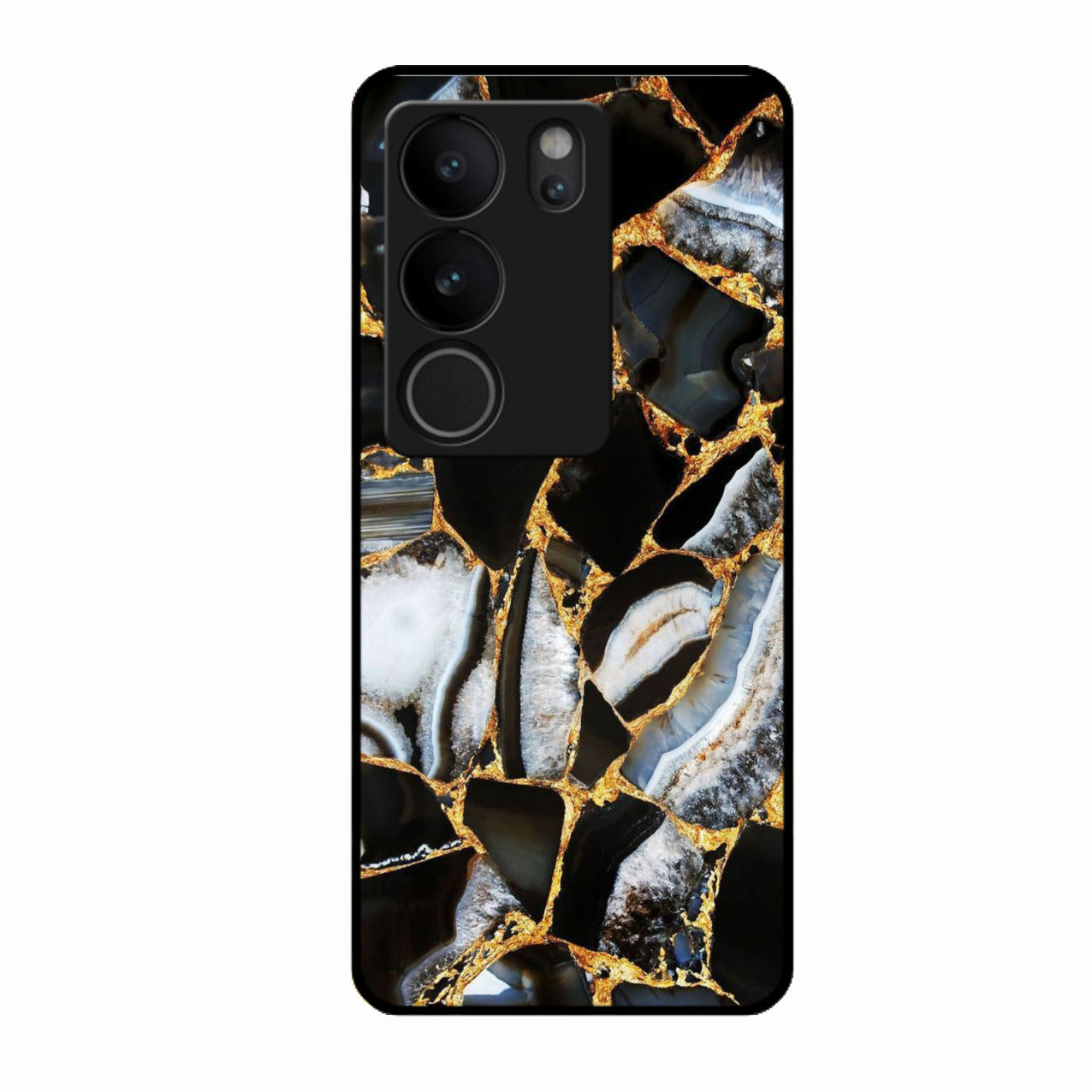 Black Gold Marble Glass Phone Case for Vivo V29 5G