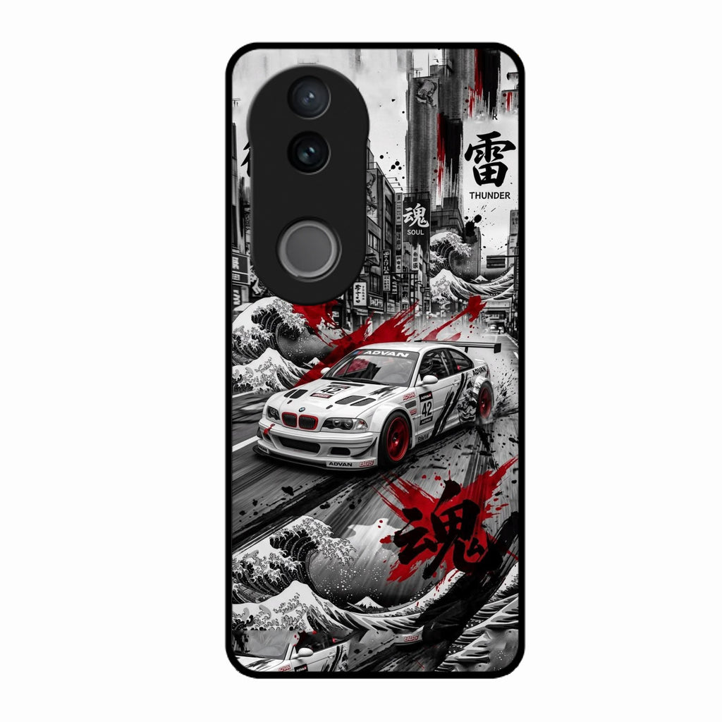 Japanese Wave Drift Racing Premium Glass Phone Case for Vivo V50E 5G