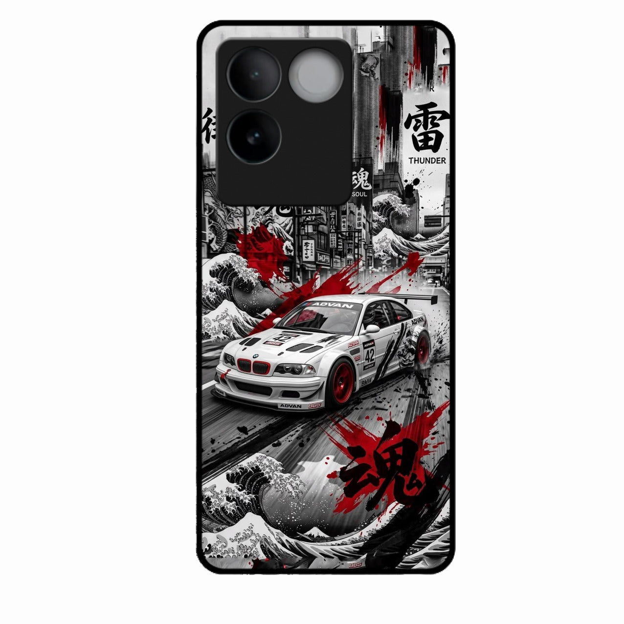 Japanese Wave Drift Racing Premium Glass Phone Case for Vivo T2 Pro 5G
