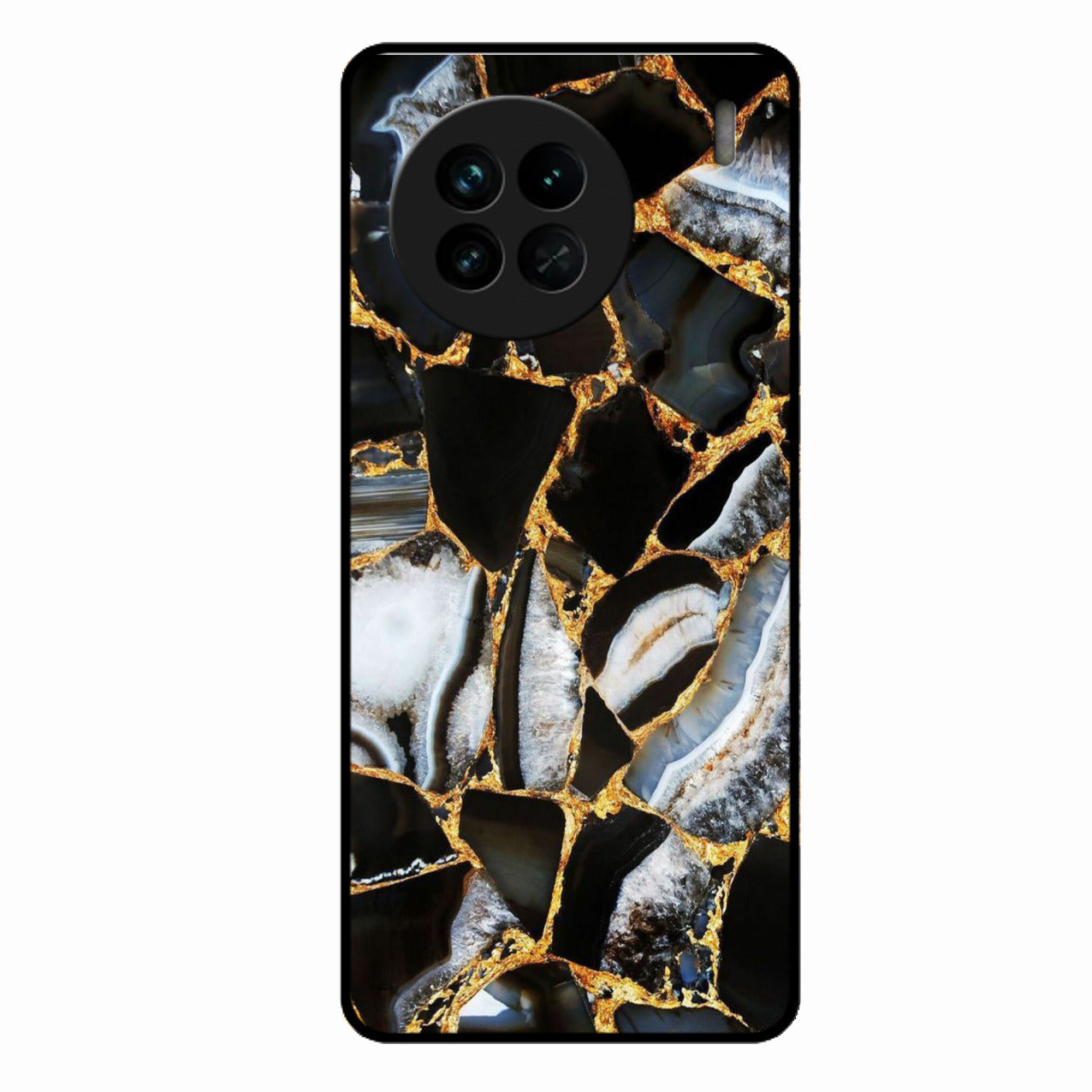 Black Gold Marble Glass Phone Case for Vivo X90 5G