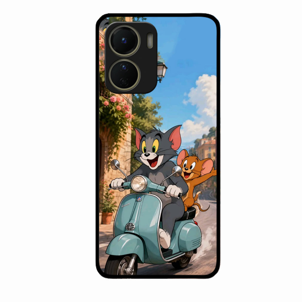 Cartoon Scooter Adventure Premium Glass Phone Case for Vivo T2X 5G