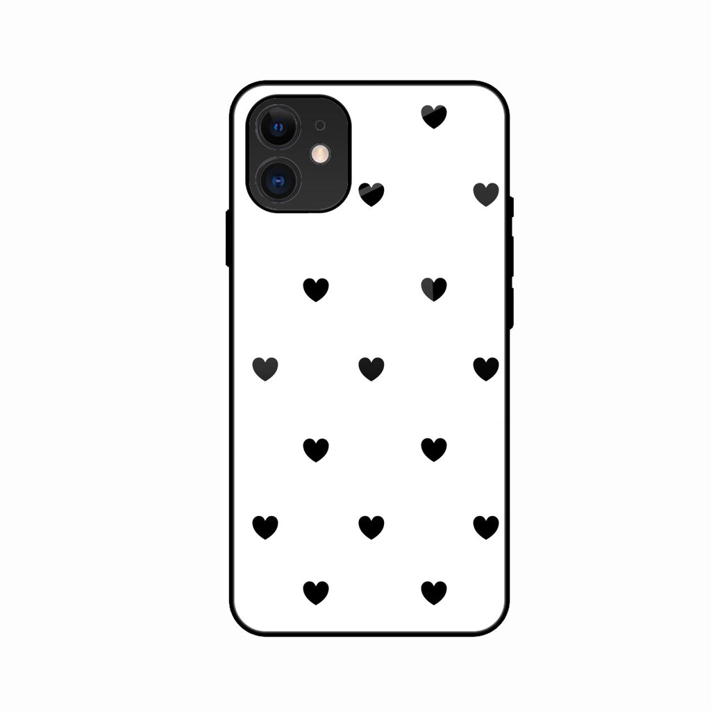 Heart Pattern White Glass Case Cover for iPhone 12 mini