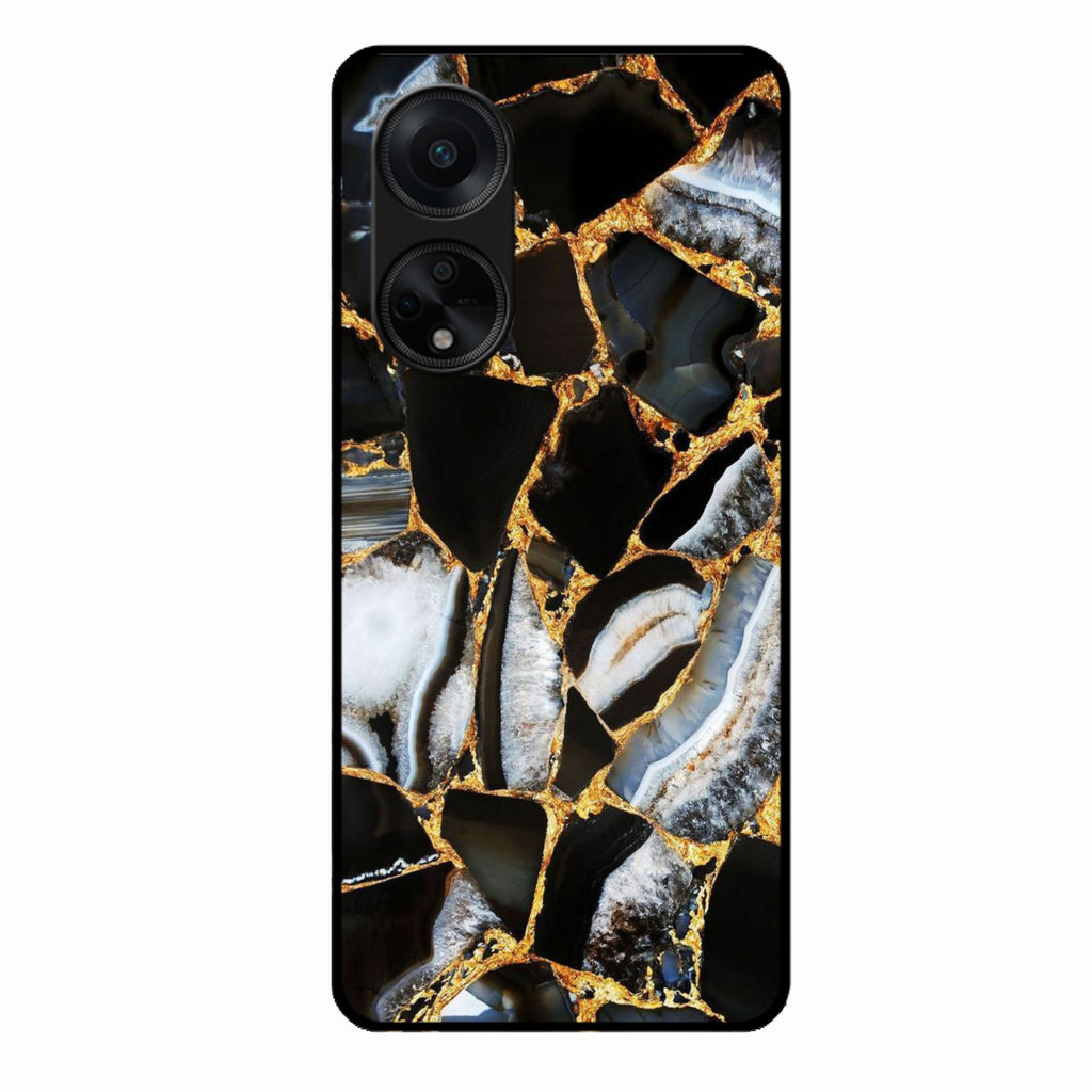 Black Gold Marble Glass Phone Case for Oppo F23 5G