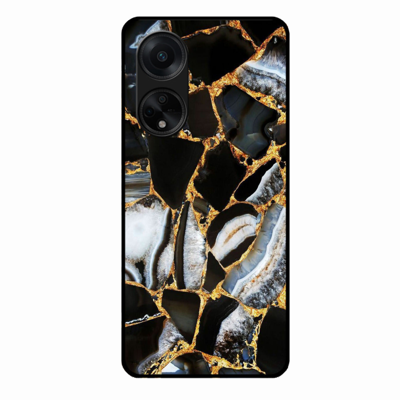 Black Gold Marble Glass Phone Case for Oppo F23 5G