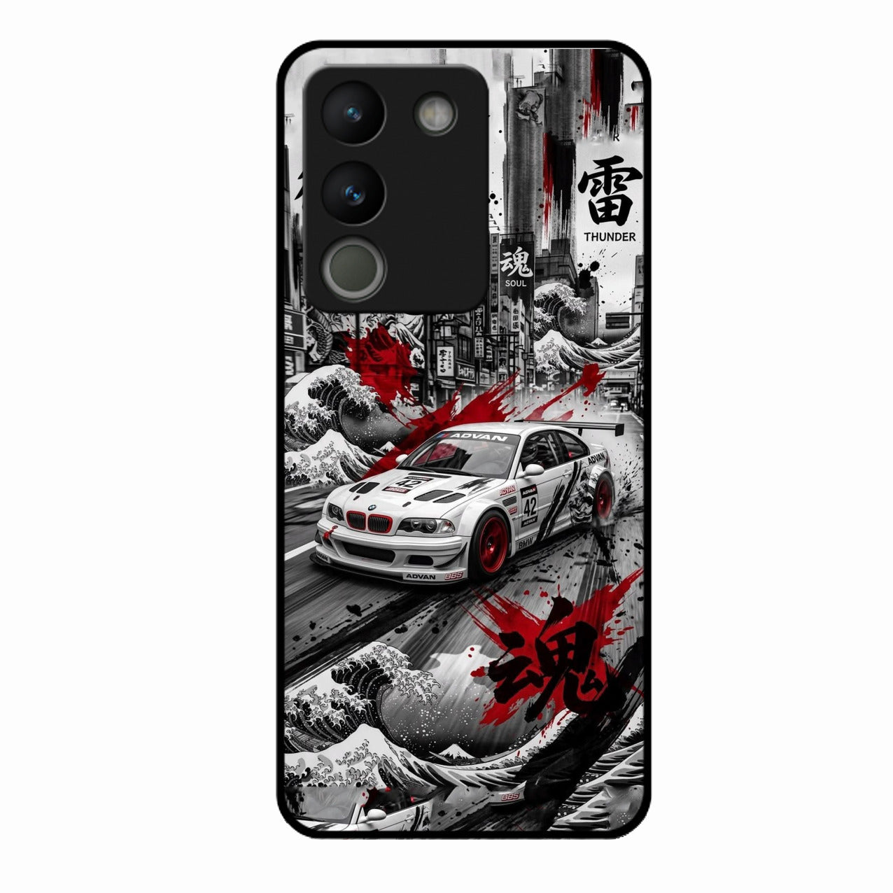Japanese Wave Drift Racing Premium Glass Phone Case for Vivo Y200 5G