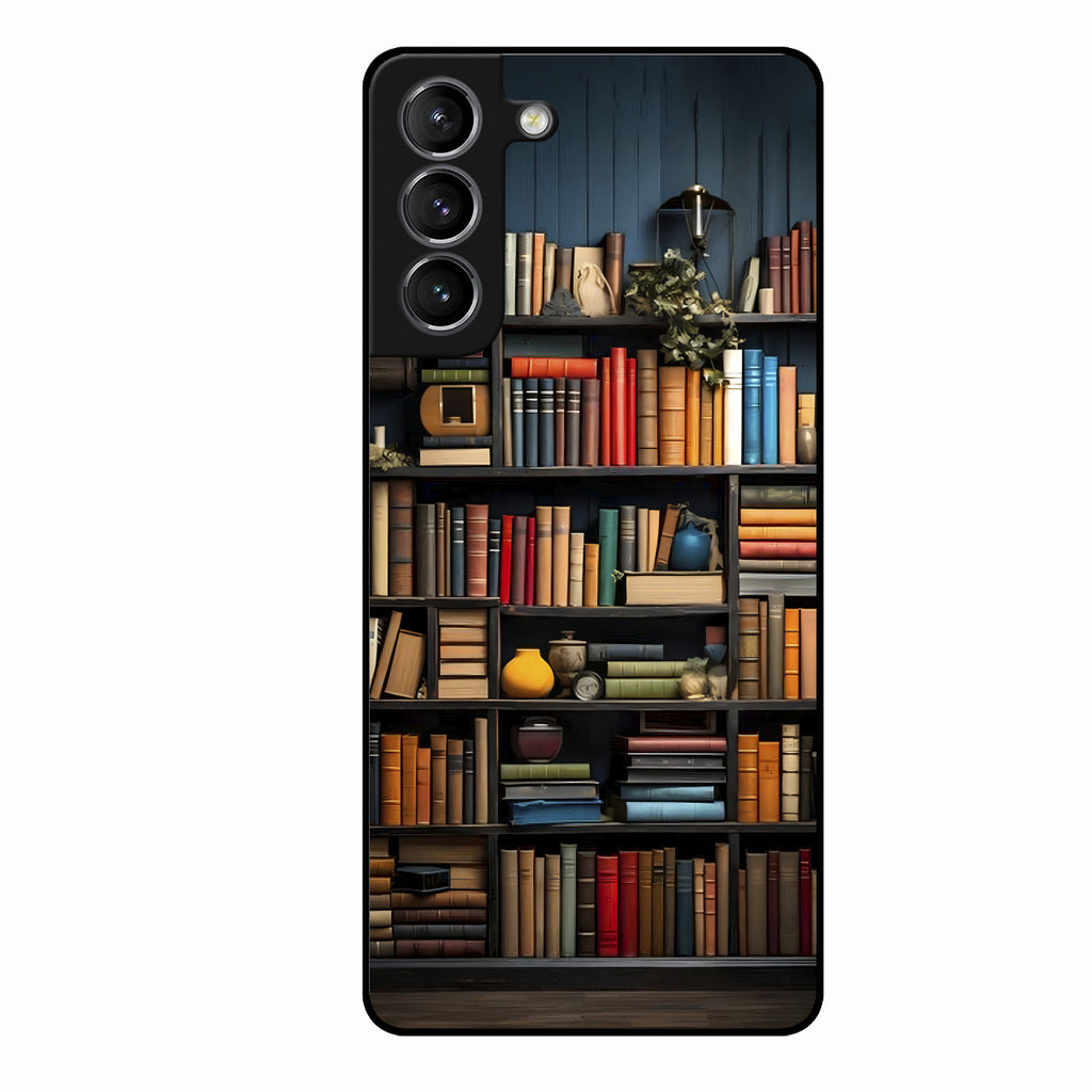 Colorful Bookshelf Art Glass Case Cover for Samsung Galaxy S21
