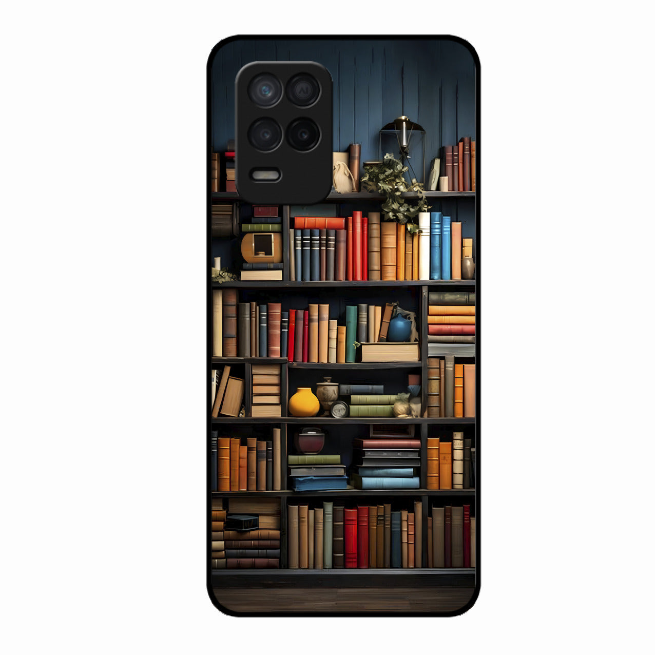 Colorful Bookshelf Art Glass Case Cover for Realme 8 5G