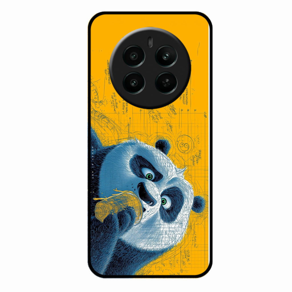 Cute Panda Sketch Premium Glass Phone Case for Realme 12 Plus 5G