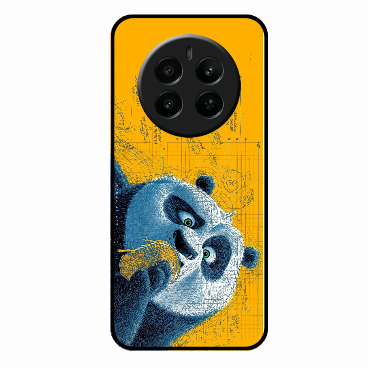 Cute Panda Sketch Premium Glass Phone Case for Realme 12 Plus 5G