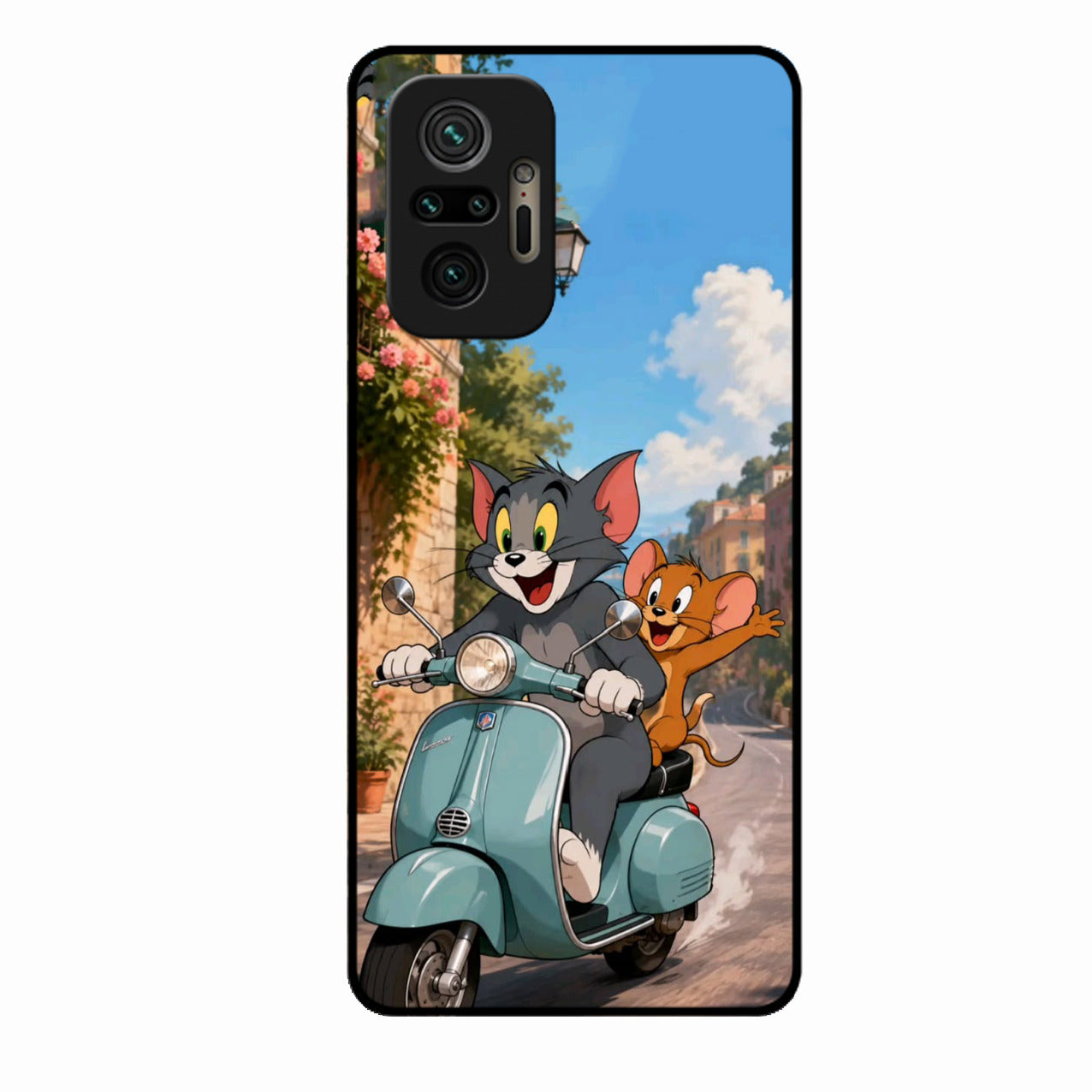Cartoon Scooter Adventure Premium Glass Phone Case for Redmi Note 10 Pro