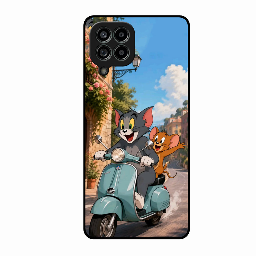 Cartoon Scooter Adventure Premium Glass Phone Case for Samsung Galaxy M53 5G