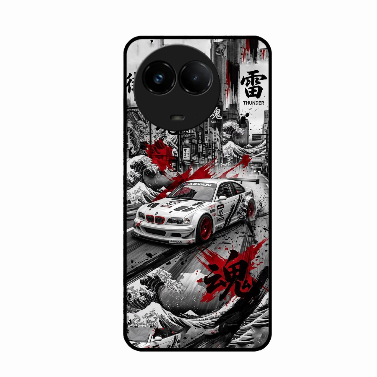 Japanese Wave Drift Racing Premium Glass Phone Case for Realme C67 5G