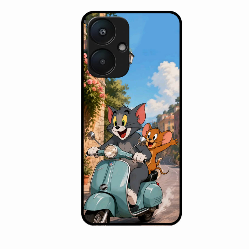 Cartoon Scooter Adventure Premium Glass Phone Case for Redmi 13C 5G