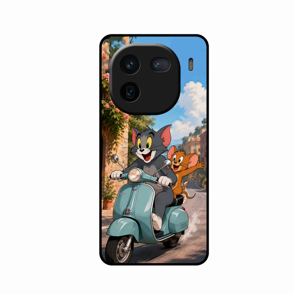 Cartoon Scooter Adventure Premium Glass Phone Case for iQOO 12 5G
