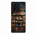 Colorful Bookshelf Art Glass Case Cover for Vivo V25 Pro 5G