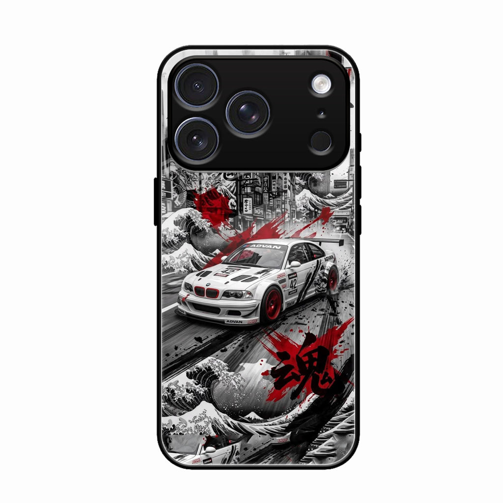 Japanese Wave Drift Racing Premium Glass Phone Case for iPhone 17 Pro Max