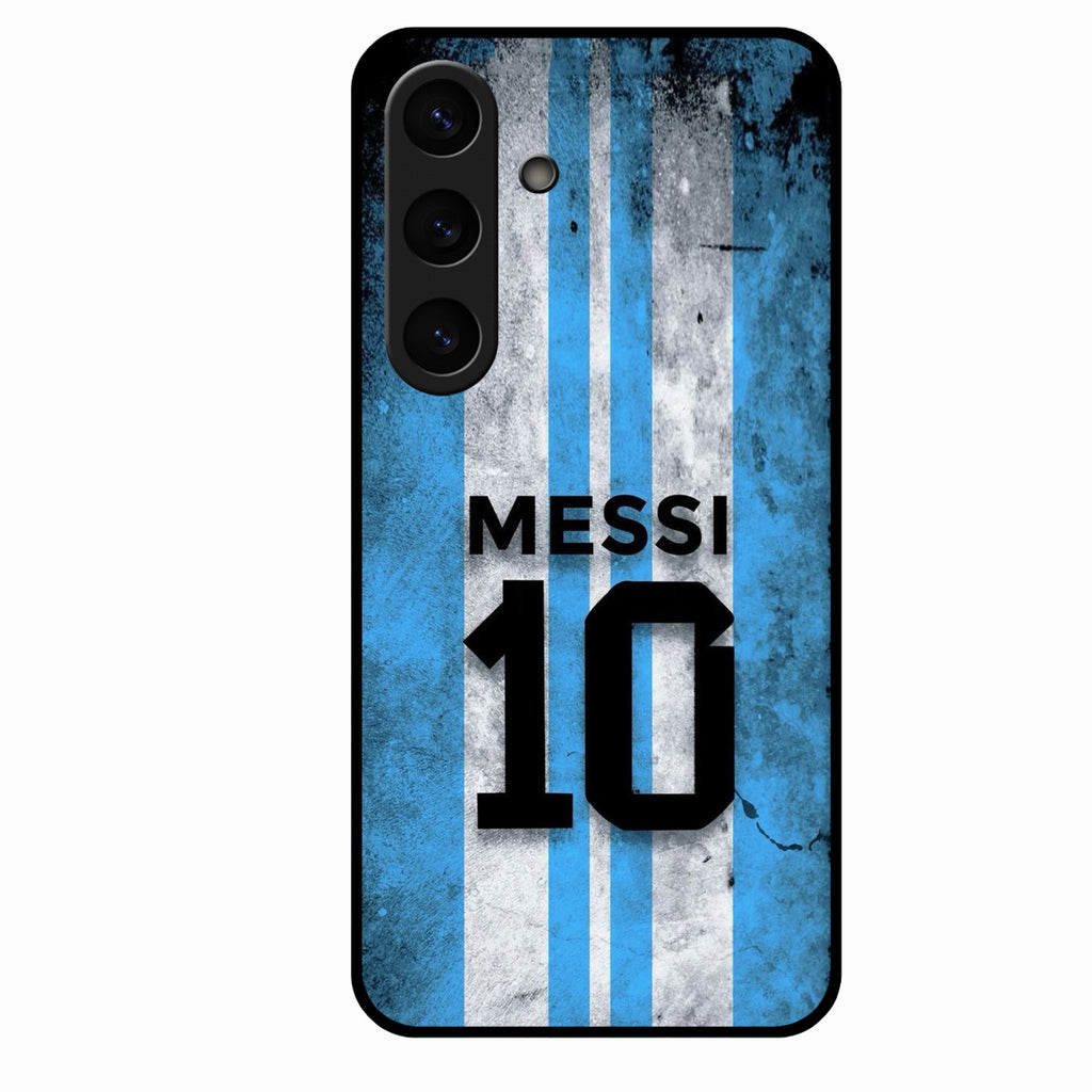 Blue Stripes Number 10 Football Glass Phone Case for Samsung Galaxy S25 5G
