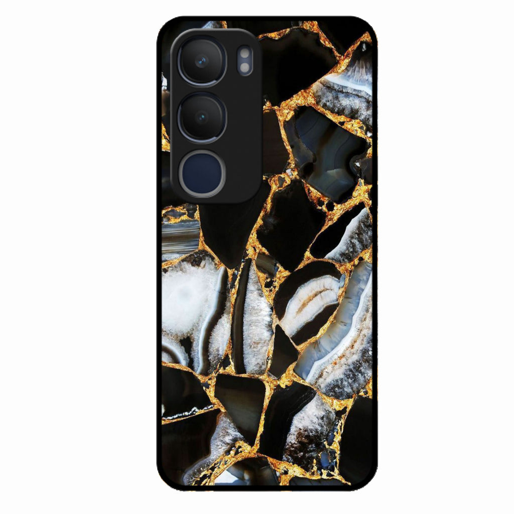 Black Gold Marble Glass Phone Case for Vivo Y29 5G