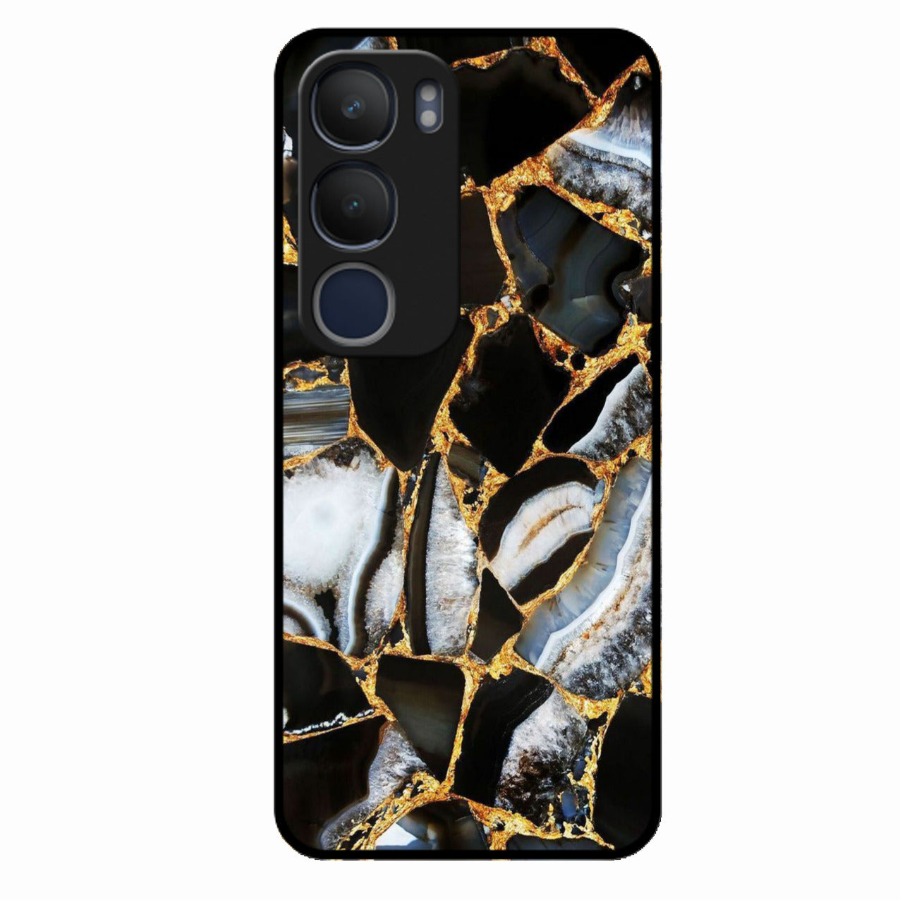 Black Gold Marble Glass Phone Case for Vivo Y29 5G