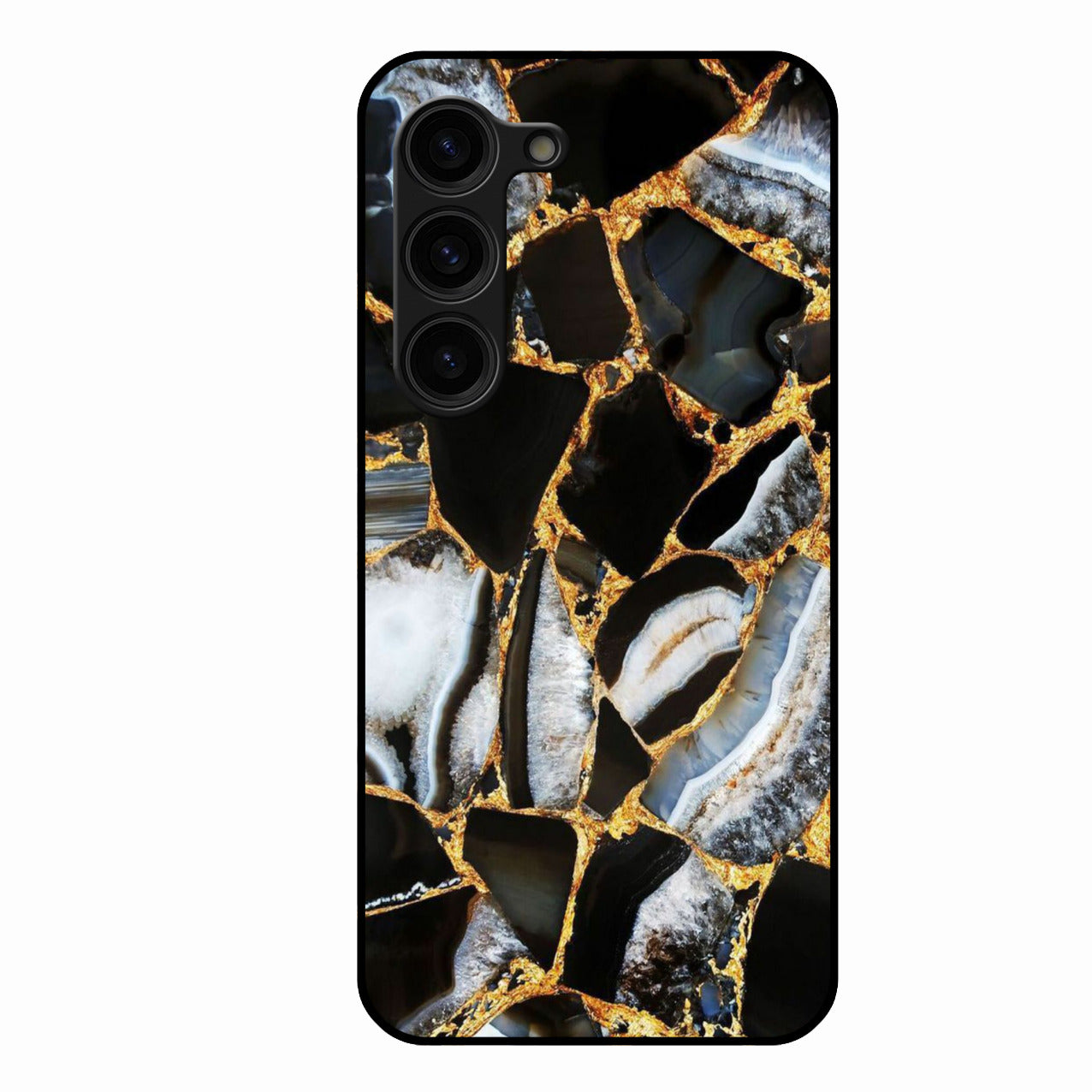 Black Gold Marble Glass Phone Case for Samsung Galaxy S23 Plus 5G