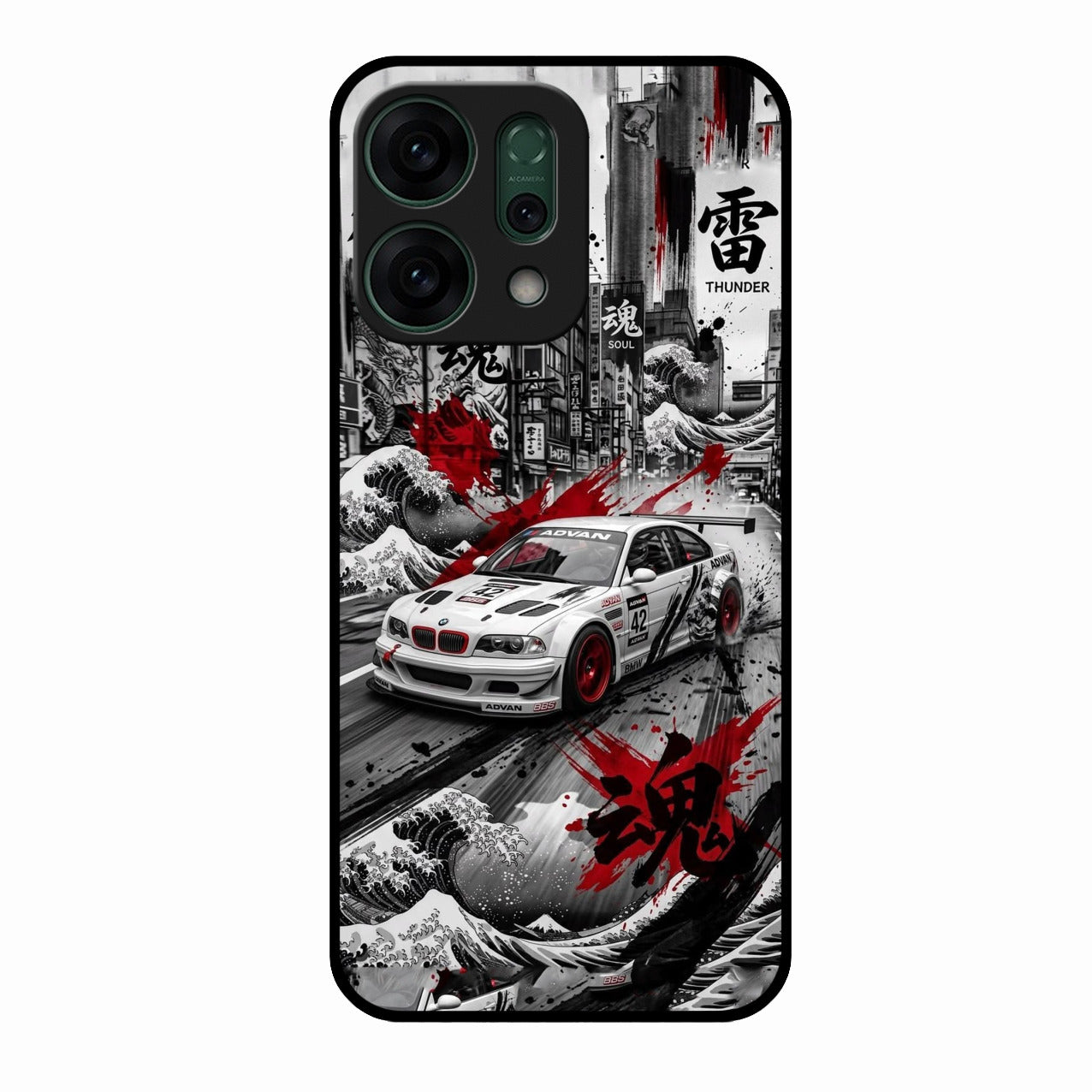 Japanese Wave Drift Racing Premium Glass Phone Case for Oppo Reno 14 5G