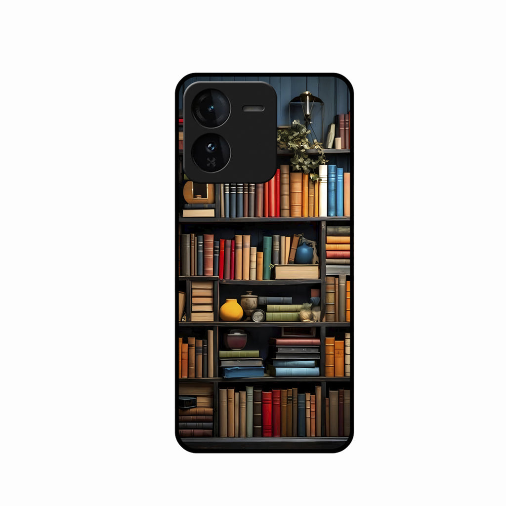 Colorful Bookshelf Art Glass Case Cover for iQOO Z9 5G