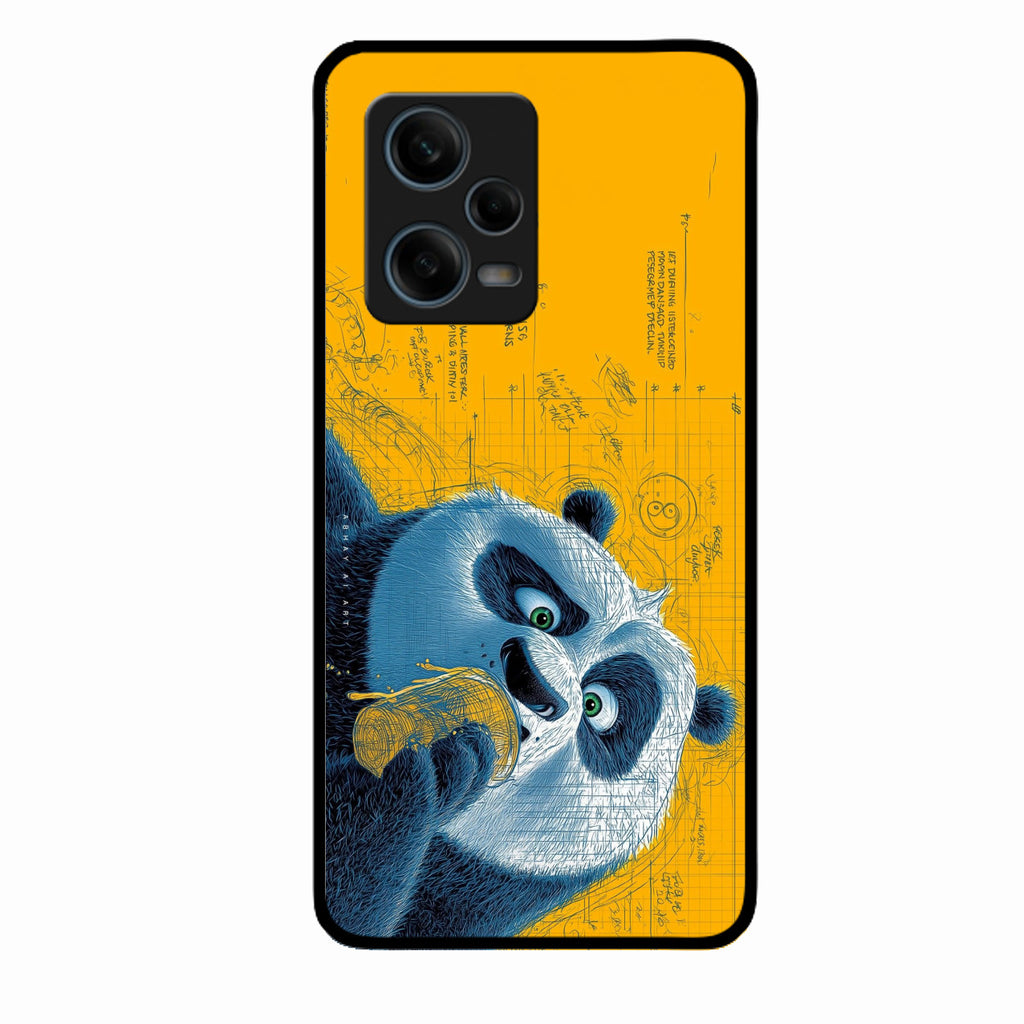 Cute Panda Sketch Premium Glass Phone Case for Redmi Note 12 Pro Plus 5G