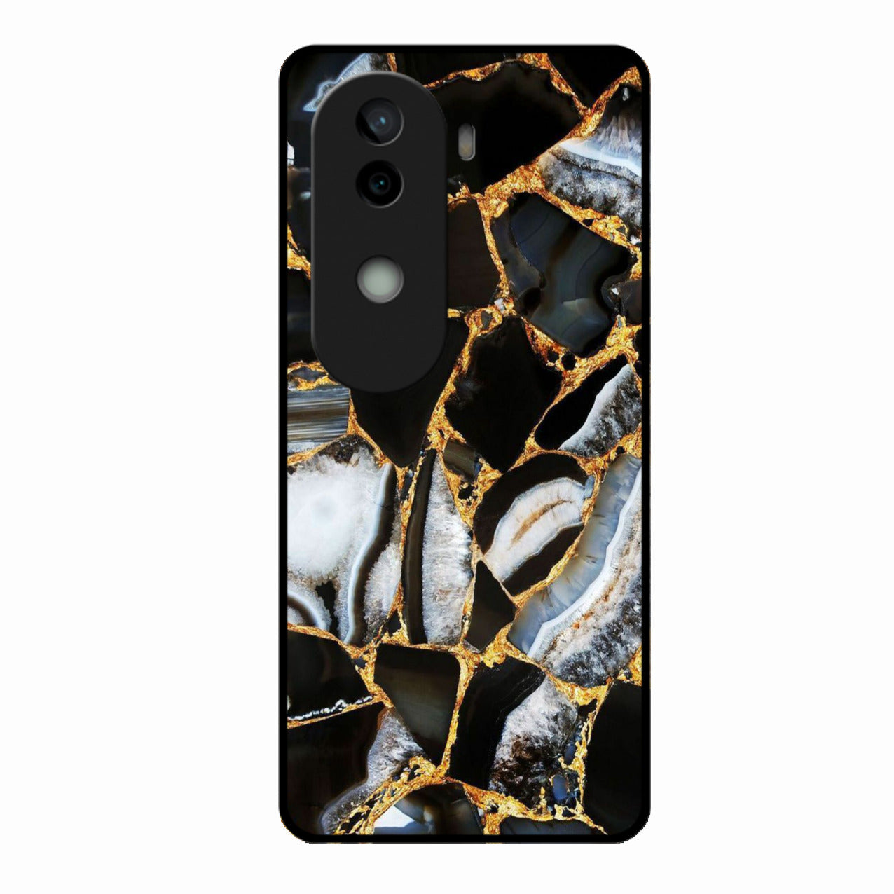 Black Gold Marble Glass Phone Case for Vivo V40E 5G