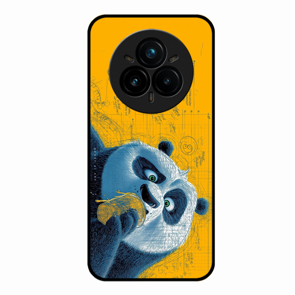Cute Panda Sketch Premium Glass Phone Case for Realme 14 Pro Plus 5G