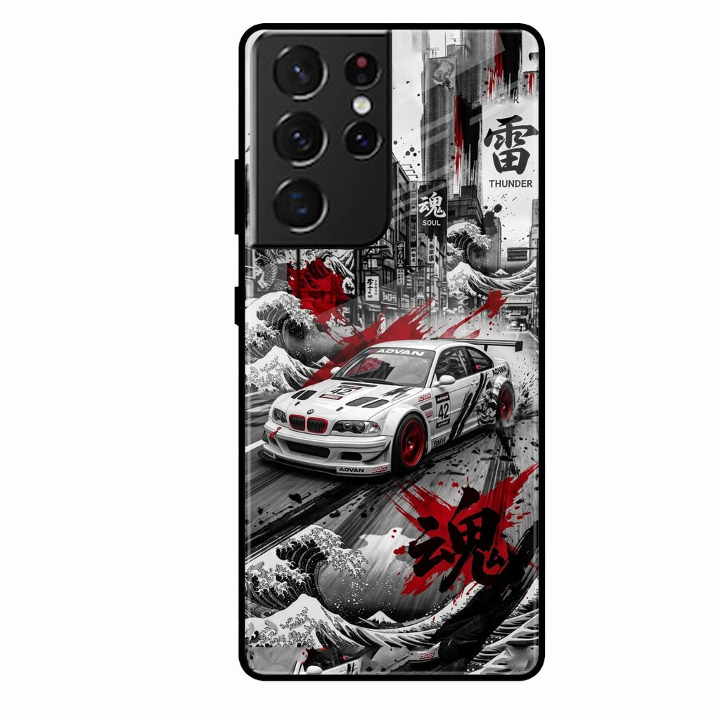 Japanese Wave Drift Racing Premium Glass Phone Case for Samsung Galaxy S22 Ultra 5G