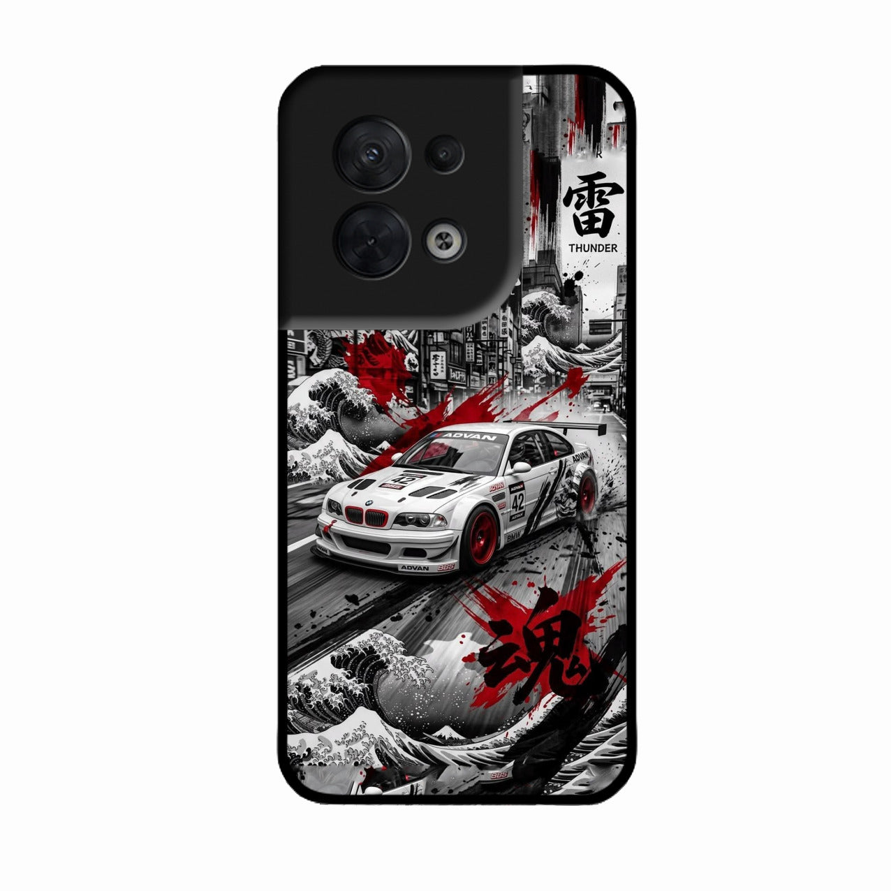 Japanese Wave Drift Racing Premium Glass Phone Case for Oppo Reno 8 5G