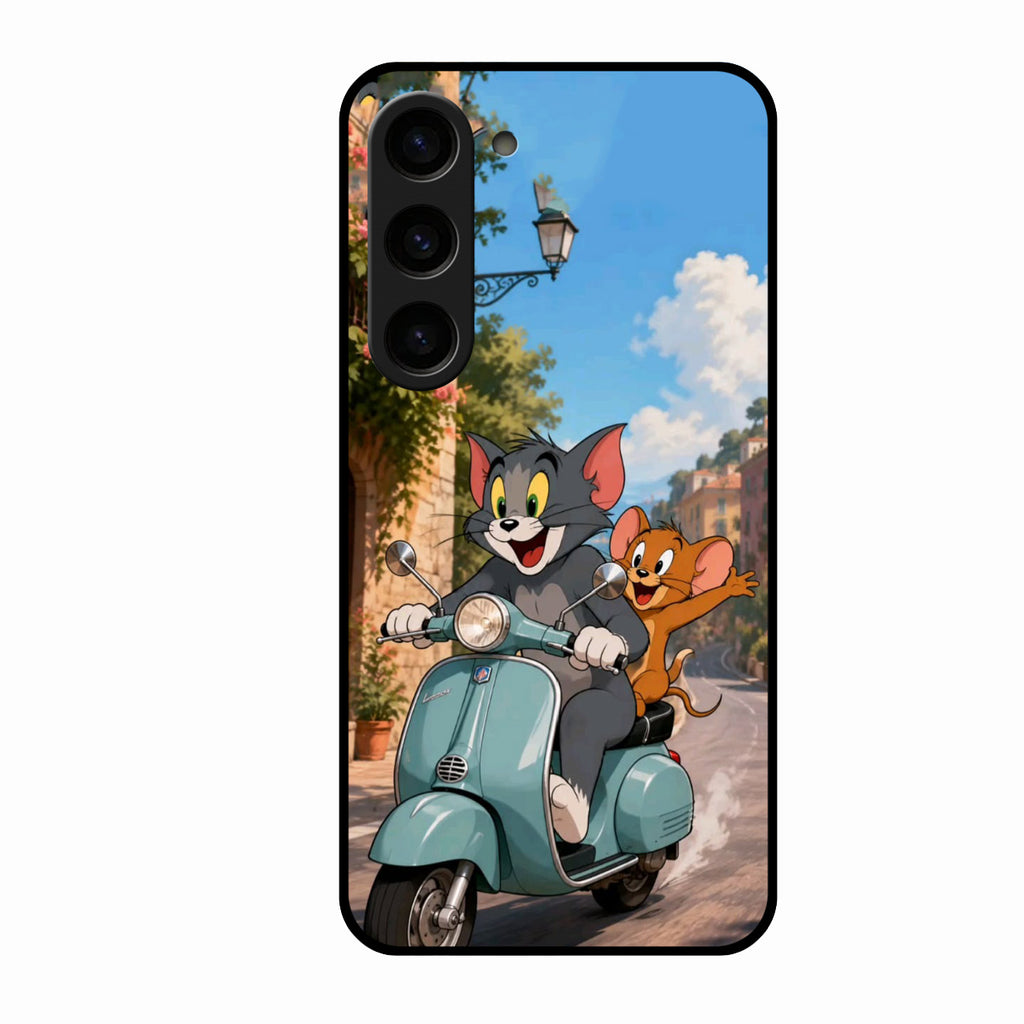 Cartoon Scooter Adventure Premium Glass Phone Case for Samsung Galaxy S23 5G
