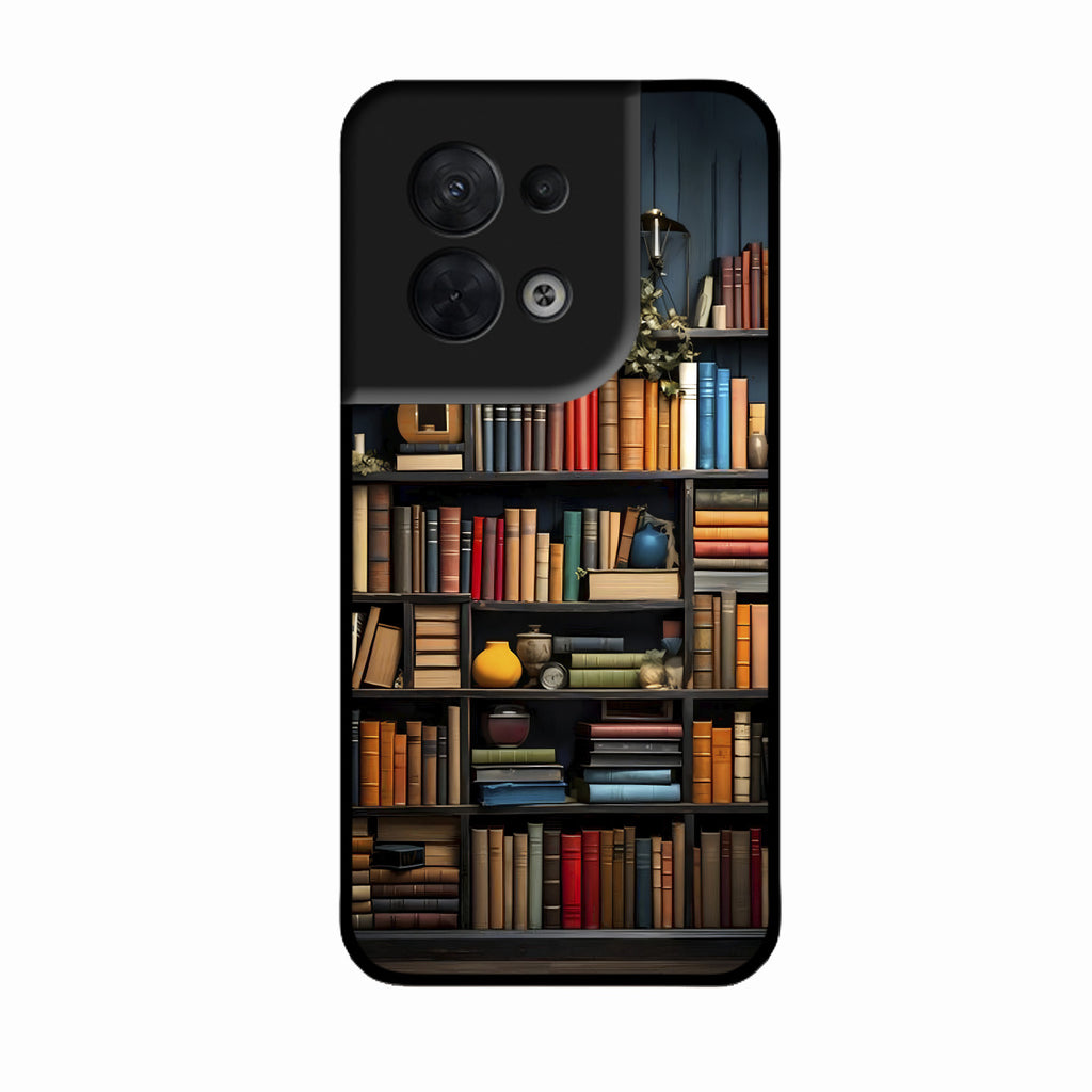 Colorful Bookshelf Art Glass Case Cover for Oppo Reno 8 5G