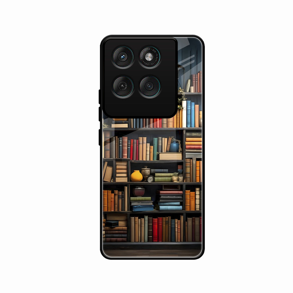 Colorful Bookshelf Art Glass Case Cover for Motorola Edge 60 Pro 5G