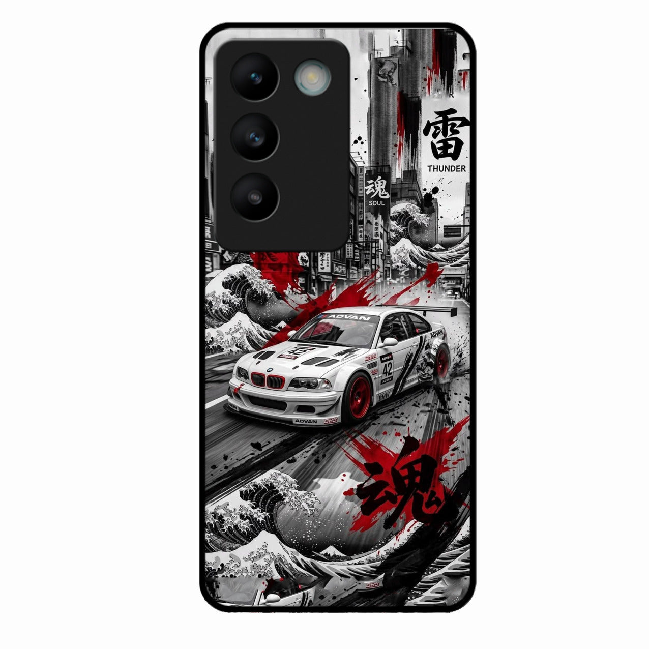Japanese Wave Drift Racing Premium Glass Phone Case for Vivo Y200E 5G