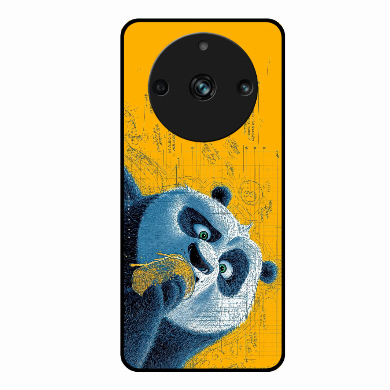 Cute Panda Sketch Premium Glass Phone Case for Realme 11 Pro Plus 5G