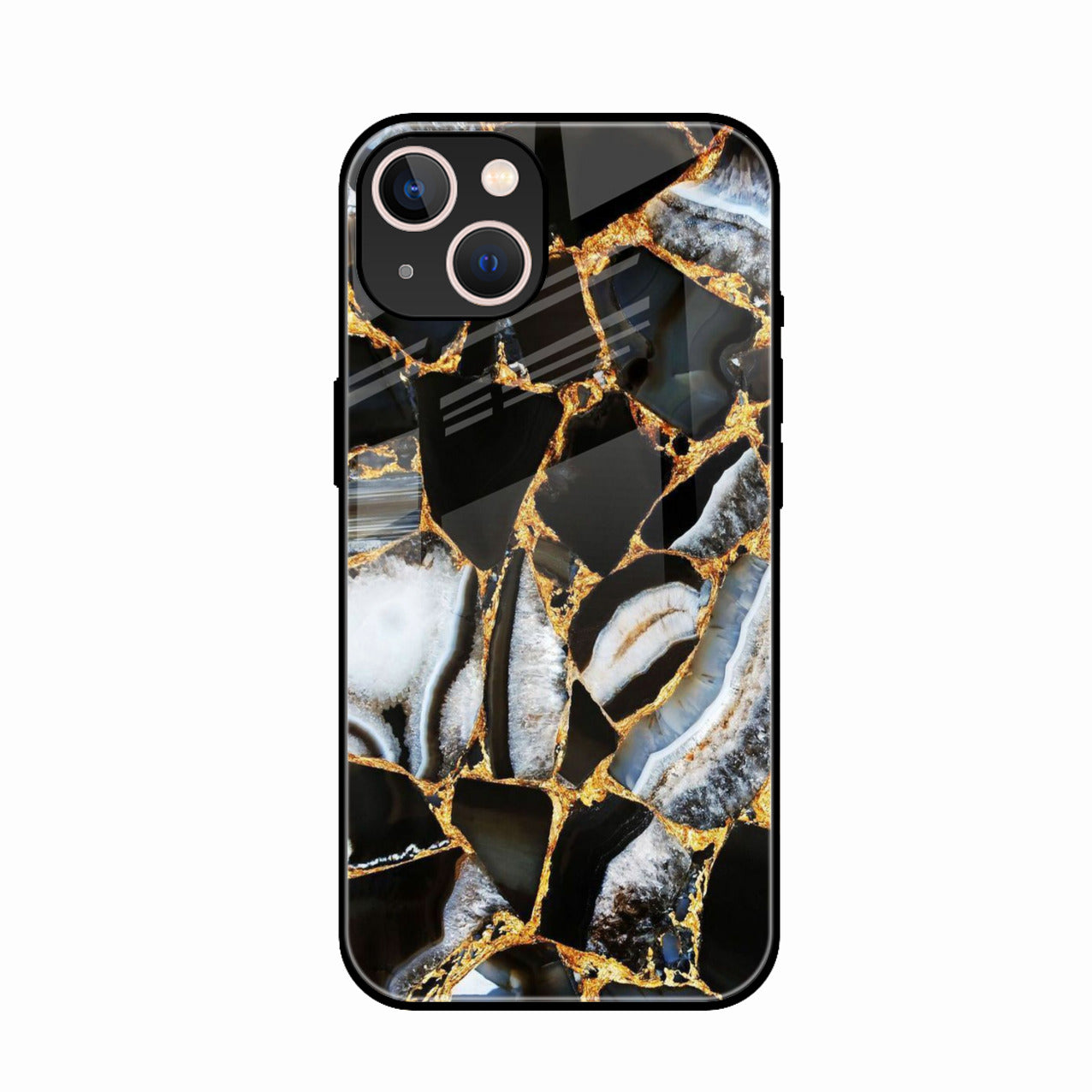 Black Gold Marble Glass Phone Case for iPhone 15