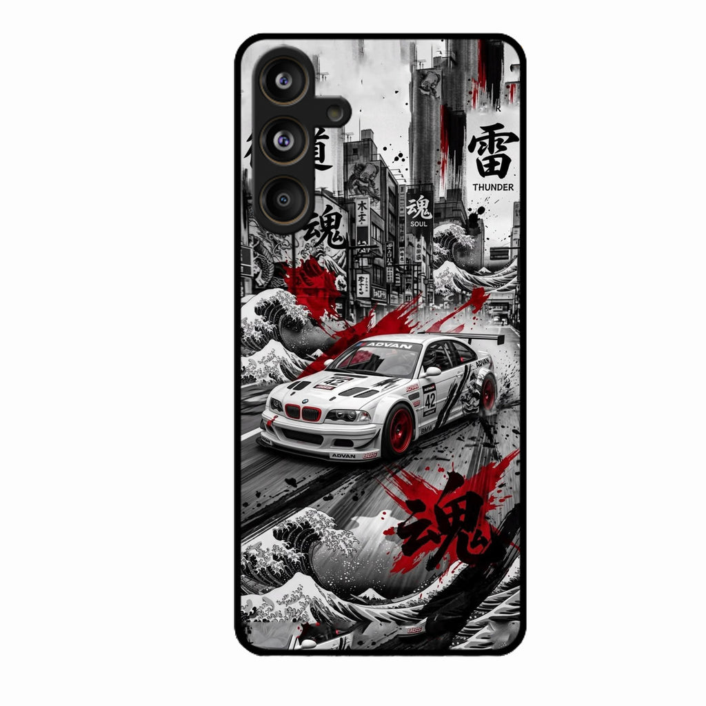 Japanese Wave Drift Racing Premium Glass Phone Case for Samsung Galaxy F55 5G