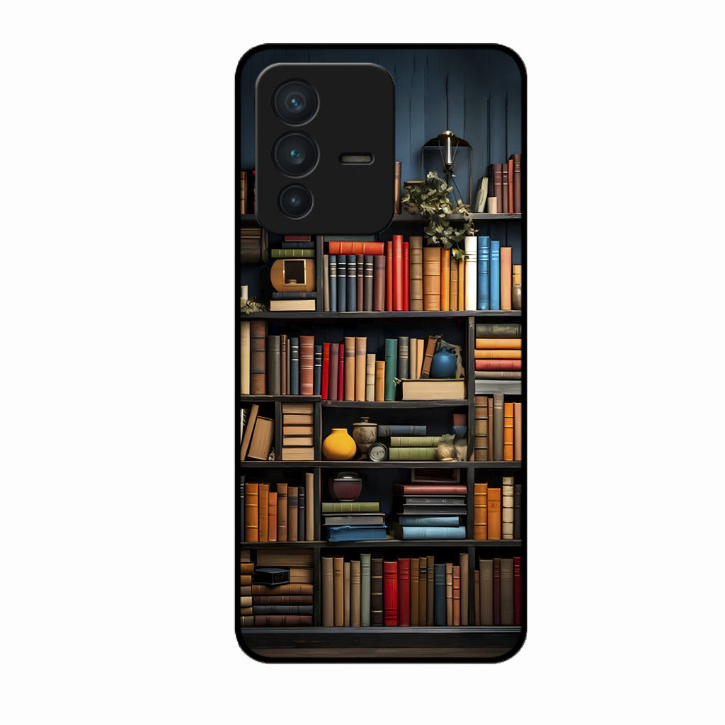 Colorful Bookshelf Art Glass Case Cover for Vivo V23 5G