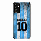 Blue Stripes Number 10 Football Glass Phone Case for Samsung Galaxy A34 5G